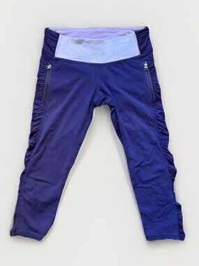 Lululemon Run Crop Leggings Purple Zip Pockets Low Rise Ruching Womens Size 6